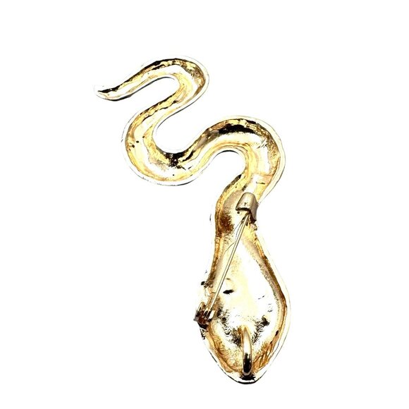 Womens Snake Brooch Pin Pendant Blue Enamel Clear Rhinestone Gold Tone - Picture 2 of 3
